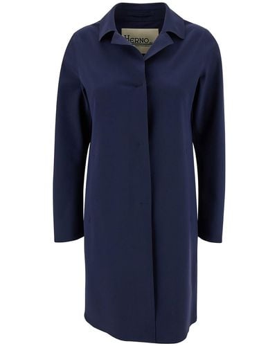 Herno Coat With Concealed Closure And Collar - Blue