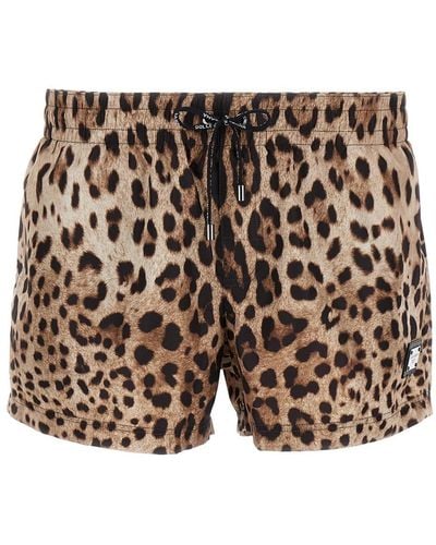 Dolce & Gabbana All-Over Leopard Print Shorts Swimsuit - Brown
