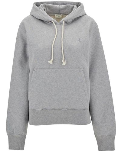 Saint Laurent Hoodie With Cassandre Embroidery - Grey