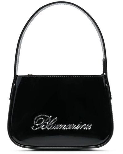 Blumarine Patent Finish Mini Bag With Rhinestone-Embellished Log - Black