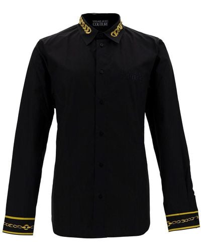 Versace Black Slim Shirt With Chain Print In Cotton