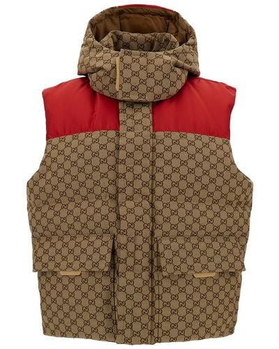 Gucci Sleeveless Down Jacket With All-Over Gg Motif - Brown
