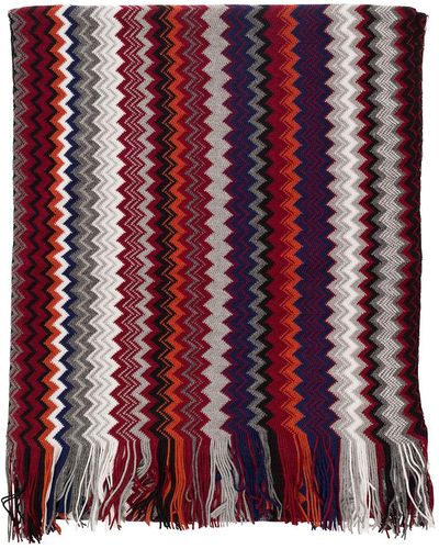 Missoni Multicolor Scarf With Zigzag Motif In Wool Blend Man - Red