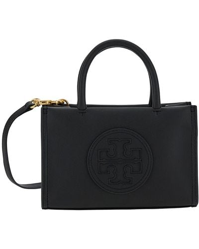 Tory Burch 'Mini Ella' Tote Bag With Embossed Logo - Black