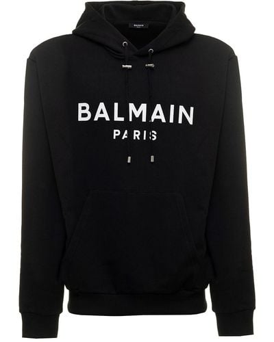 Balmain Hoodie With Contrasting Logo Print In Cotton - Black