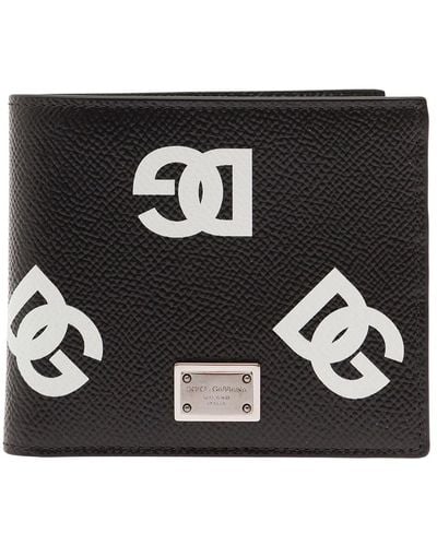 Dolce & Gabbana Calfskin Wallet With Coin Pocket And All-over Dg Print - Black
