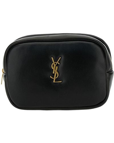 Saint Laurent 'calypso' Mini Cosmetic Pouch With Cassandre Detail In Leather - Black
