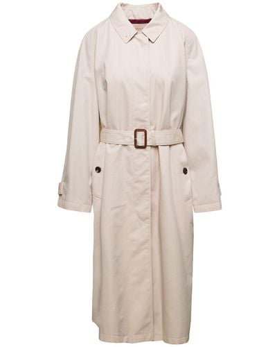 Gucci White Single-breasted Trench Coat With Matching Belt In Cotton Blend - Natural