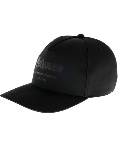 Alexander McQueen Black Cotton Hat With Graffiti Logo Print