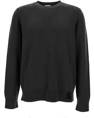 Burberry Crew Neck Jumper With Ribbed Trim - Black