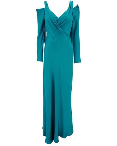 Alberta Ferretti Satin Dress Long - Blue