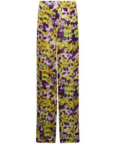 Dries Van Noten Pantalone gamba ampia con stampa floreale all-over multicolore donna - Giallo
