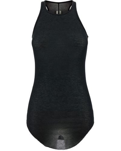 Rick Owens Ribbed Tank Top With Curved Hem - Black