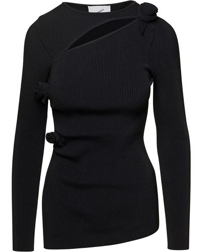 Coperni Ribbed Top With Cut-Out And Rose Appliques - Black