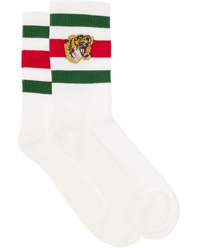 Gucci Cotton Socks With Web Print And Tiger Patch Man - White