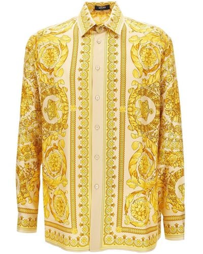 Versace Camicia in seta a stampa Barocco - Giallo