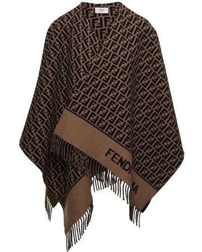 Fendi Poncho With All-Over Ff Motif And Logo Lettering Detail In - Black