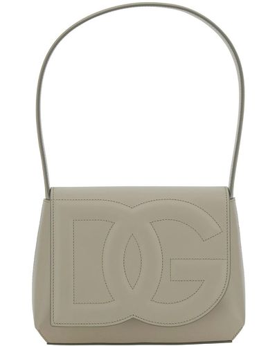 Dolce & Gabbana 'dg Logo' White Shoulder Bag In 3d Quilted Logo Detail In Smooth Leather Woman - Grey