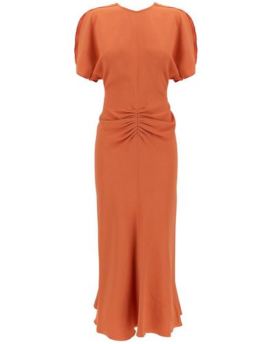 Victoria Beckham Midi Dress With Gathered Waist - Orange