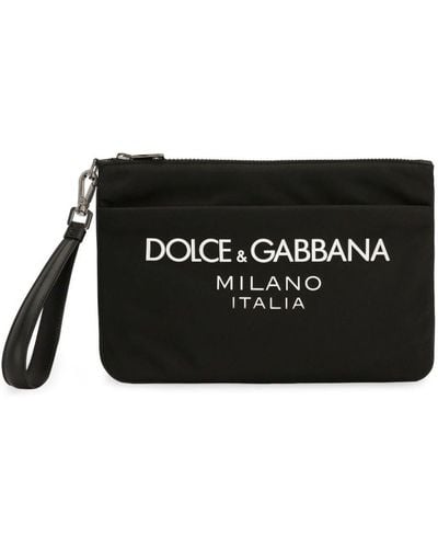 Dolce & Gabbana Pouch Con Logo Gommato Sul Fronte - Nero
