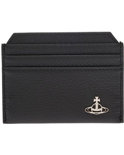 Vivienne Westwood Card-holder With Orb Detail In Hammered Leather - Black