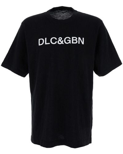 Dolce & Gabbana Crewneck T-Shirt With Contrasting Logo - Black