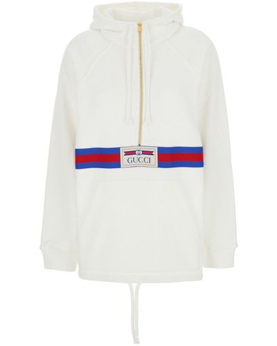 Gucci Hoodie With Web Stripe With Vintage Logo - White