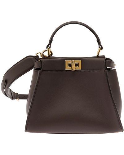 Fendi 'Mini Peekaboo' Handbag With Twist Lock - Brown