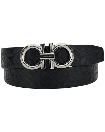 Ferragamo Black Leather Belt With Logo Buckle
