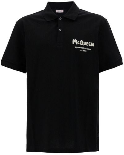 Alexander McQueen Polo Con Stampa Logo Graffiti - Nero