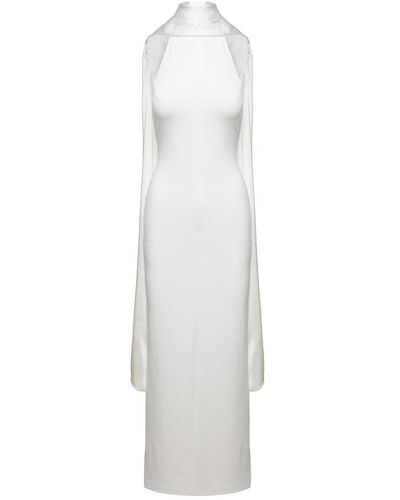 Solace London 'Dahlia' Long Dress With Halterneck - White