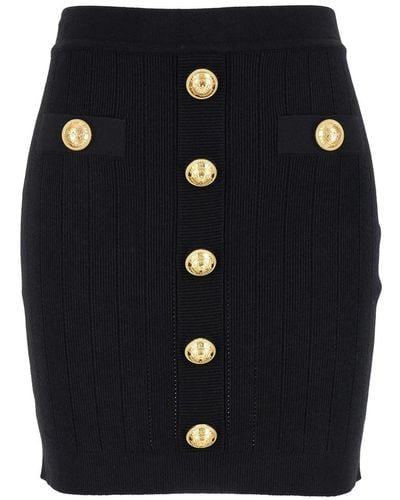 Balmain Hw Buttoned Knit Short Skirt - Black