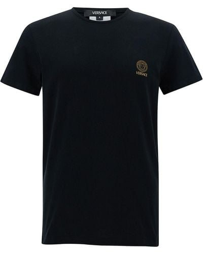 Versace Crewneck T-Shirt With Medusa Logo Print - Black