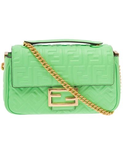 Fendi 'baguette Chain' Shoulder Bag In Quilted Leather Woman - Green