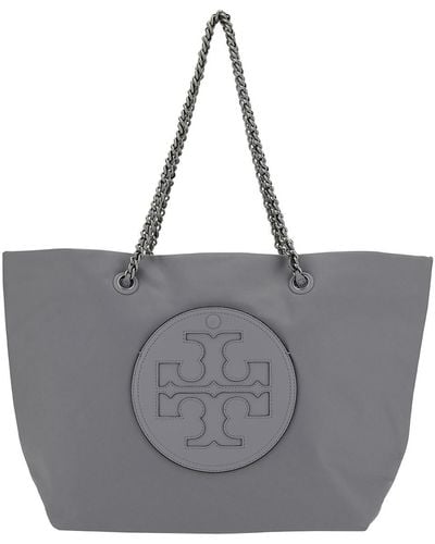 Tory Burch 'Ella' Tote Bag With Logo Patch - Gray