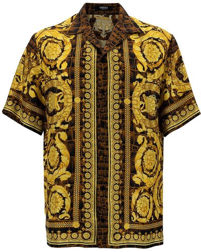 Versace And Baroque Printed Silk Twill Shirt - Yellow