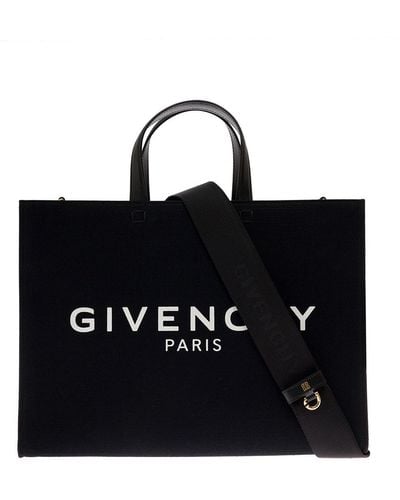 Givenchy Woman's G Tote Cotton Canvas Shopper Bag With Logo Print - Black