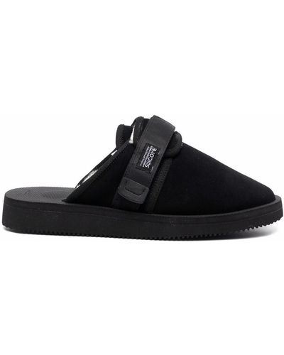 Suicoke Black Shearling-lined Slippers In Leather