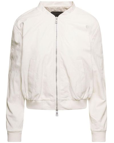 Giorgio Brato Bomber Jacket With Rib Trim In Leather Woman - White