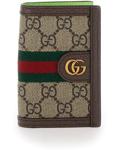 Gucci 'Ophidia Gg' And Ebony Card-Holder With Web Detail - Grey
