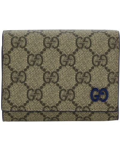 Gucci Beige And E Tri-fold Wallet With Contrasting gg Detail In gg Supreme Fabric And Leather - Gray