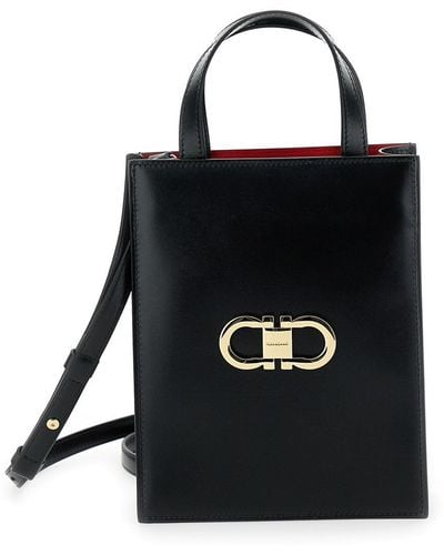 Ferragamo Crossbody Bag With Logo Gancini - Black