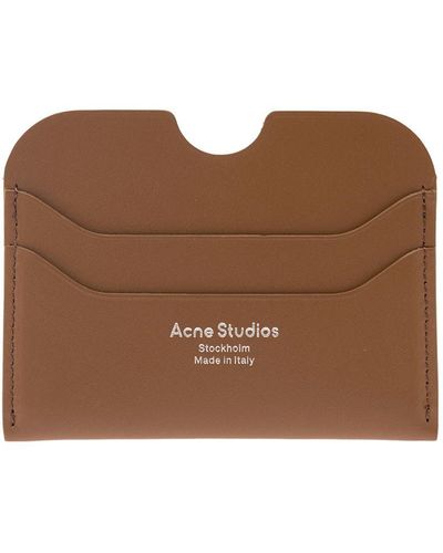 Acne Studios Card Holder With Laminated Logo At The Front In Smooth Leather - Brown