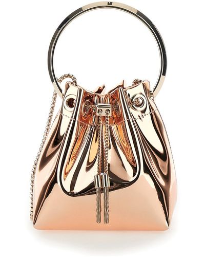 Jimmy Choo 'bon Bon' Mini Gold-tone Handbag With Metal Bracelet Handle In Mirror Fabbric Woman - Brown