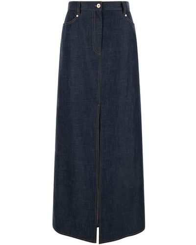 Brunello Cucinelli Maxi Skirt With Contrasting Stitching - Blue
