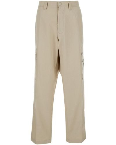 Stone Island Wide Leg Pants With Compass Logo - Natural