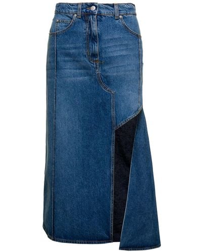 Alexander McQueen Midi Light Skirt With Wide Front Split - Blue