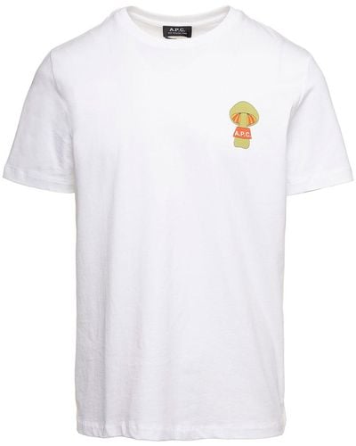 A.P.C. T-Shirt Girocollo Con Stampa Fungo Logo - Bianco