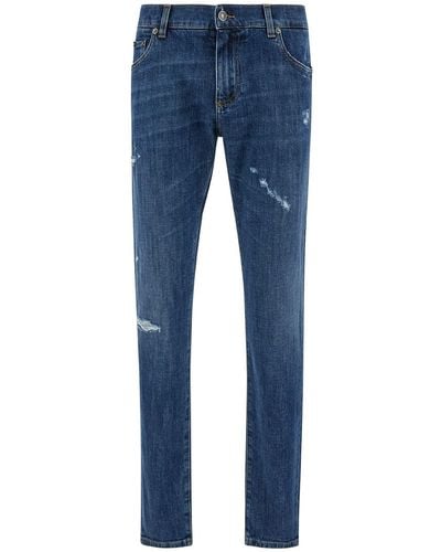 Dolce & Gabbana Destroyed Slim Fit Jeans - Blue