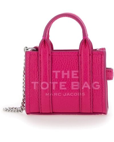 Marc Jacobs 'The Nano Tote Bag' Fuchsia Key-Chain With Embossed Logo - Pink